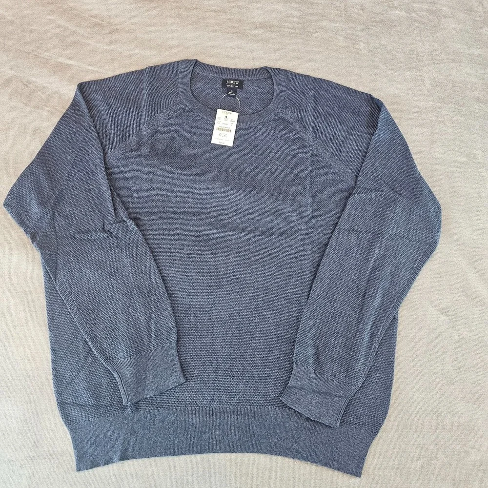 J.Crew Crewneck Sweater Men's Large Blue 100% Cotton Textured Raglan L CD617